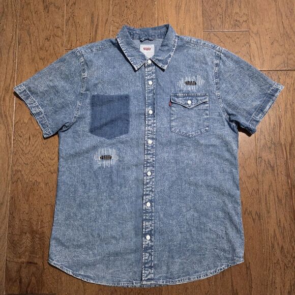 Levi's Other - Levis Button Up Shirt Mens Large Short Sleeve Blue Denim Jean Cowboy Red Tab